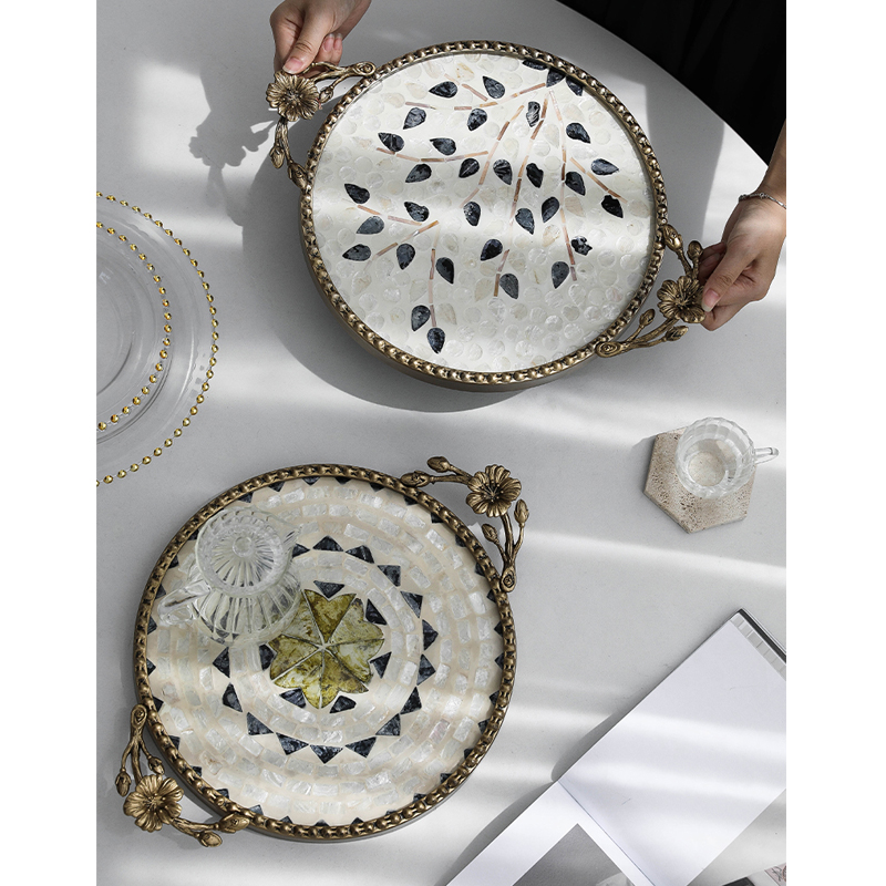 Luxury Skincare Tray - Yaratıcı Lüks Kabuk Süslemeli Metal Tepsi