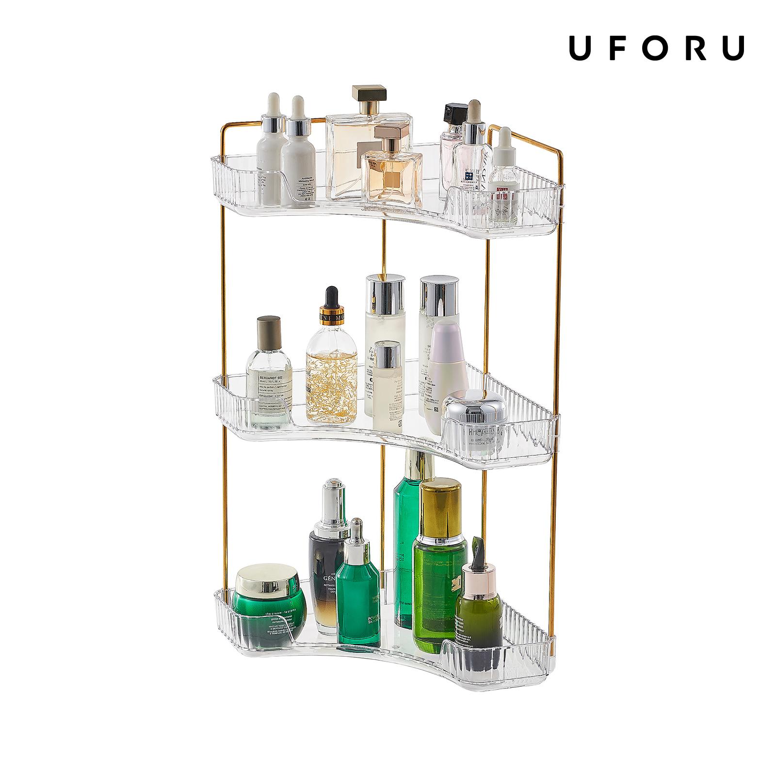 Luxury Skincare Tray - Şeffaf 3 Katlı Köşe Banyo Tezgahı