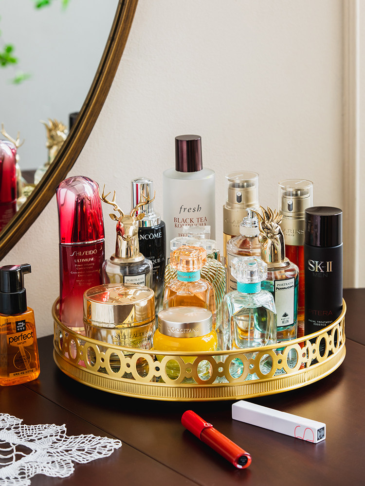 Luxury Skincare Tray - Hafif lüks aynalı pirinç döner saklama
